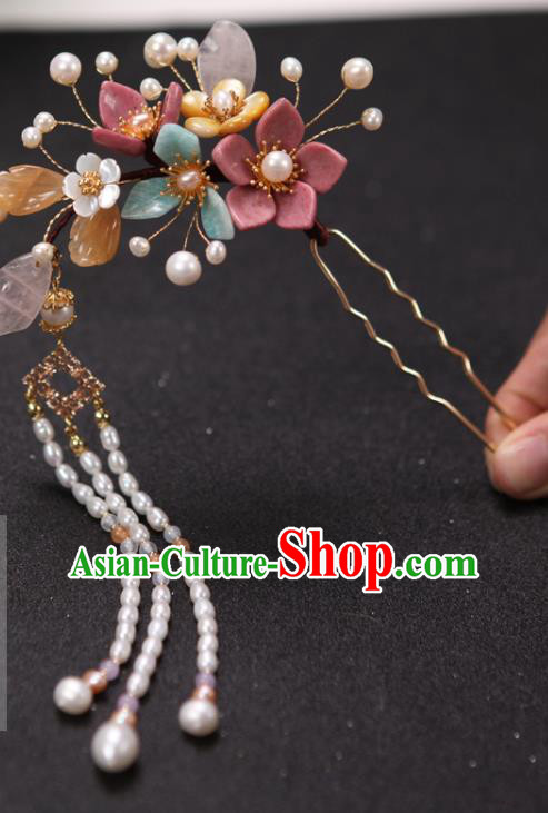 China Handmade Traditional Ming Dynasty Hair Accessories Hairpin Ancient Princess Pearls Tassel Hair Stick