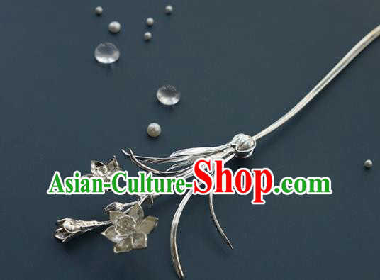 China Traditional Court Lady Daffodil Hairpin Handmade Hair Accessories Ming Dynasty Silver Hair Stick