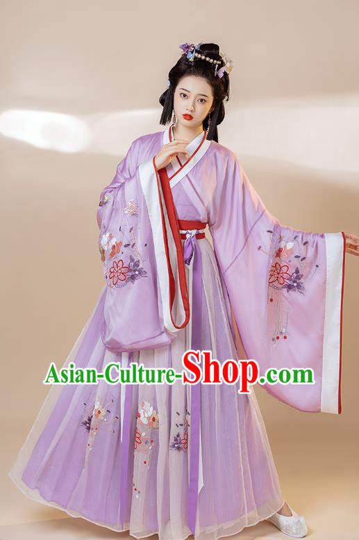 Traditional China Ancient Palace Beauty Purple Hanfu Dress Jin Dynasty Royal Princess Historical Clothing