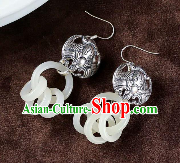Handmade China Silver Bat Ear Jewelry Accessories Traditional National Cheongsam Jade Rings Earrings