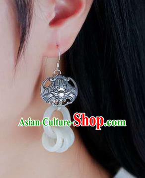 Handmade China Silver Bat Ear Jewelry Accessories Traditional National Cheongsam Jade Rings Earrings