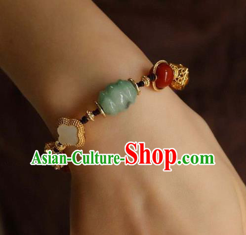 China Handmade Jade Gems Bracelet Traditional Jewelry Accessories National Golden Bangle