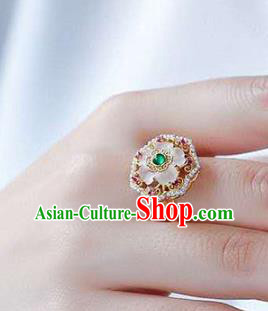 China National White Crystal Flower Ring Jewelry Traditional Handmade Pearls Golden Circlet Accessories