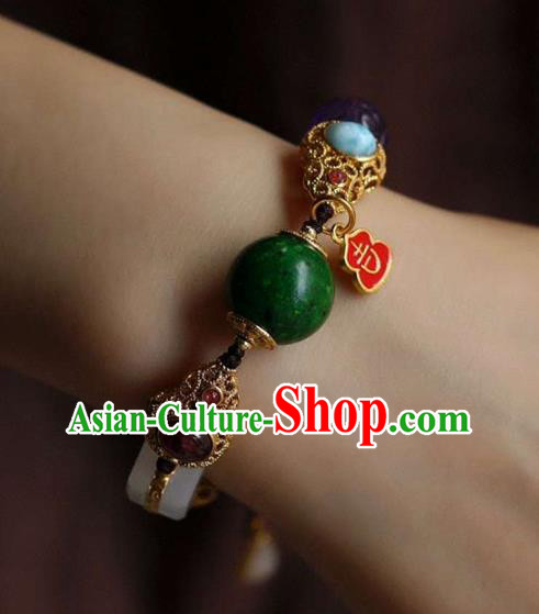 China Handmade Jadeite Bracelet Traditional Jewelry Accessories National Golden Gourd Bangle