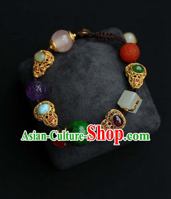 China Handmade Jadeite Bracelet Traditional Jewelry Accessories National Golden Gourd Bangle