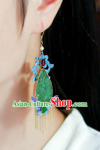 Handmade China Jadeite Ear Jewelry Accessories Traditional Cheongsam Blueing Butterfly Tassel Earrings