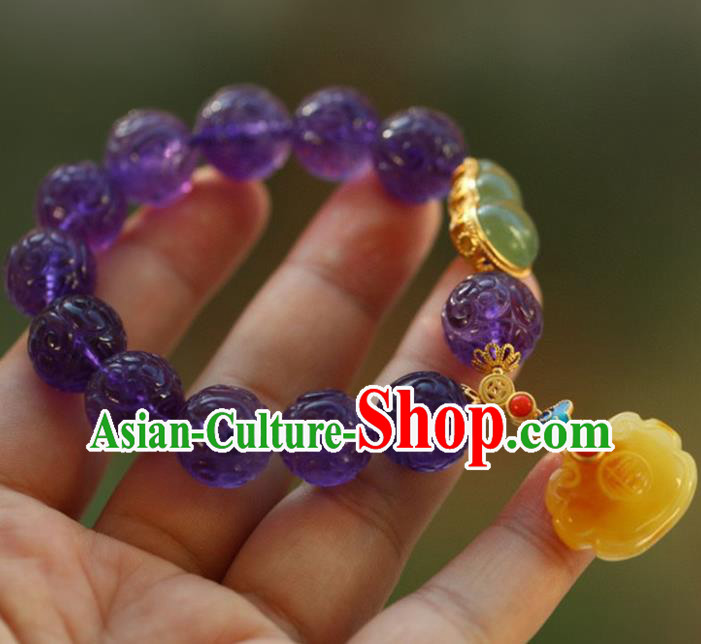 China Handmade Amethyst Beads Bracelet Traditional Jewelry Accessories National Beeswax Bangle
