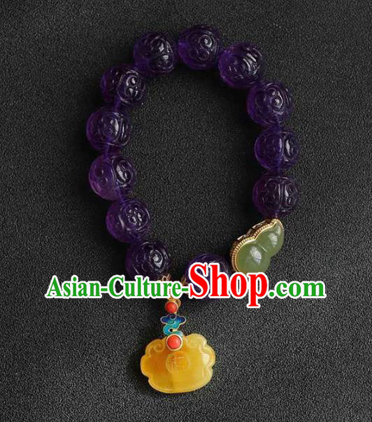 China Handmade Amethyst Beads Bracelet Traditional Jewelry Accessories National Beeswax Bangle