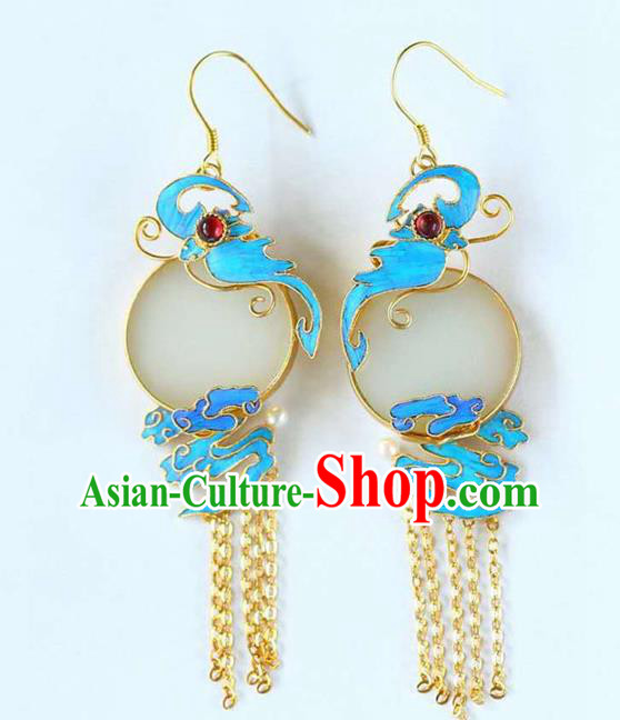 Handmade China Blueing Cloud Ear Jewelry Accessories Traditional Cheongsam Jade Tassel Earrings