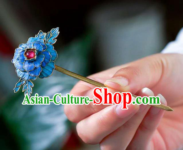 Chinese Traditional Qing Dynasty Peony Hair Jewelry Handmade Ancient Empress Tourmaline Hairpin