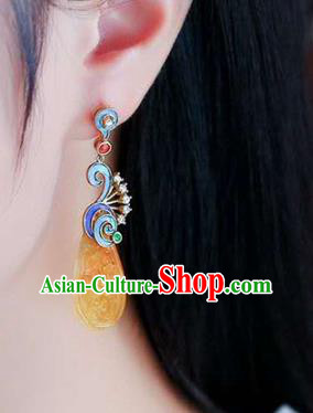 Handmade China Qing Dynasty Yellow Jadeite Ear Jewelry Accessories Traditional Cheongsam Cloisonne Earrings