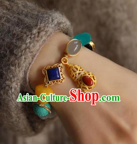 China Handmade Gems Bracelet Traditional Jewelry Accessories National Golden Gourd Bangle