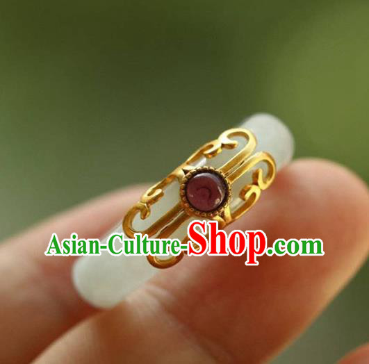 Chinese National Tourmaline Finger Ring Jewelry Traditional Handmade Jade Circlet Accessories