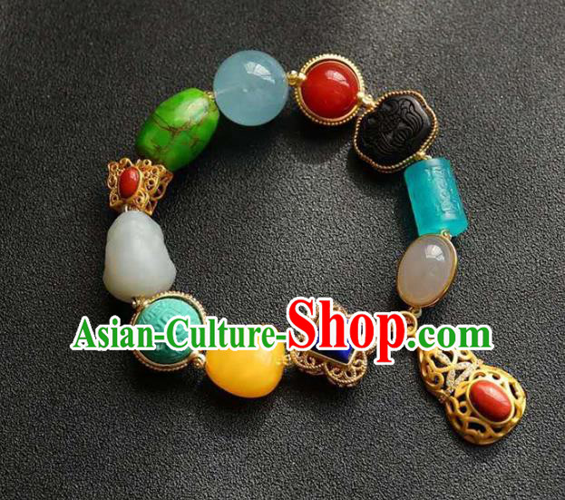 China Handmade Gems Bracelet Traditional Jewelry Accessories National Golden Gourd Bangle
