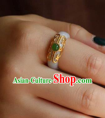 Chinese National Jade Finger Ring Jewelry Traditional Handmade Circlet Accessories