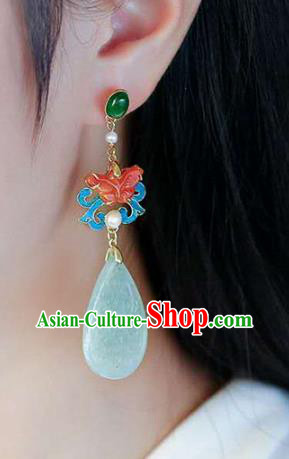 Handmade China Red Butterfly Ear Jewelry Accessories Traditional Cheongsam Jade Carving Earrings