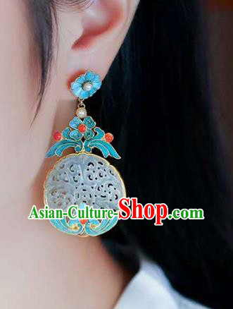 Handmade China Ear Accessories Traditional Cheongsam Cloisonne Earrings Jade Jewelry