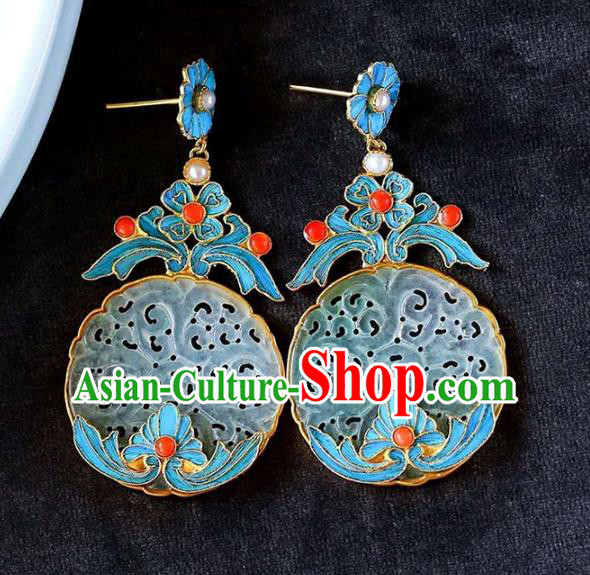 Handmade China Ear Accessories Traditional Cheongsam Cloisonne Earrings Jade Jewelry