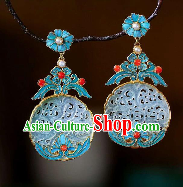 Handmade China Ear Accessories Traditional Cheongsam Cloisonne Earrings Jade Jewelry