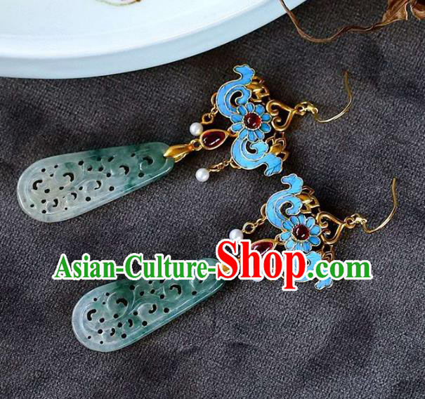 Handmade China Traditional Cheongsam Cloisonne Earrings Jade Jewelry Ear Accessories