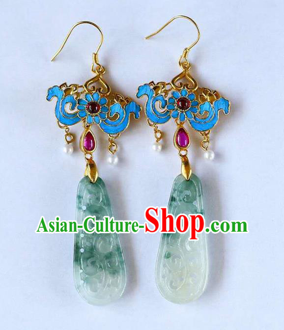 Handmade China Traditional Cheongsam Cloisonne Earrings Jade Jewelry Ear Accessories