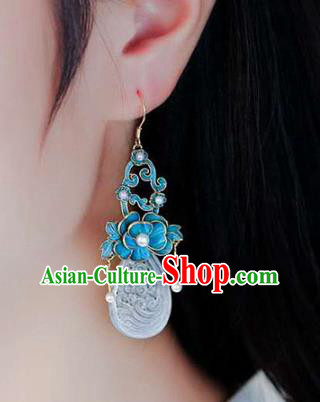 Handmade China Cloisonne Jewelry Pearls Ear Accessories Traditional Cheongsam Jade Earrings