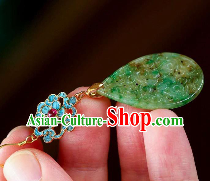 Handmade China Cloisonne Ear Jewelry Accessories Traditional Cheongsam Jade Carving Plum Earrings