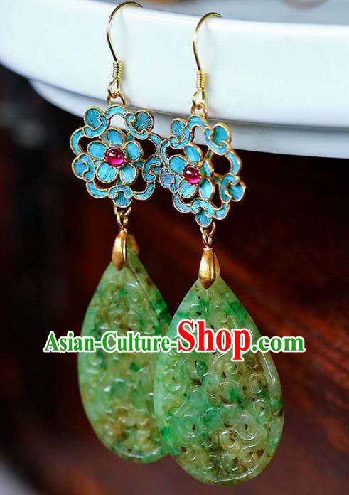 Handmade China Cloisonne Ear Jewelry Accessories Traditional Cheongsam Jade Carving Plum Earrings