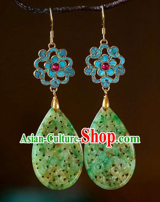 Handmade China Cloisonne Ear Jewelry Accessories Traditional Cheongsam Jade Carving Plum Earrings
