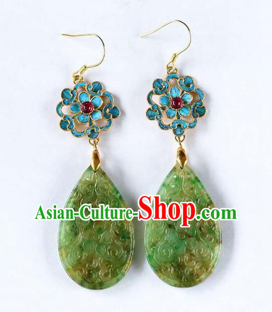 Handmade China Cloisonne Ear Jewelry Accessories Traditional Cheongsam Jade Carving Plum Earrings