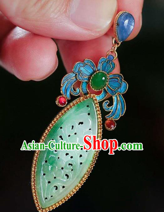 Handmade China Jade Ear Jewelry Accessories Traditional Cheongsam Cloisonne Earrings