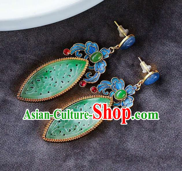 Handmade China Jade Ear Jewelry Accessories Traditional Cheongsam Cloisonne Earrings