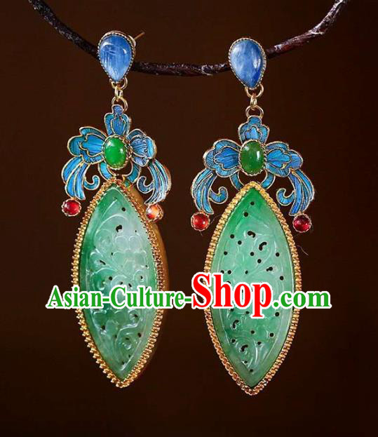 Handmade China Jade Ear Jewelry Accessories Traditional Cheongsam Cloisonne Earrings