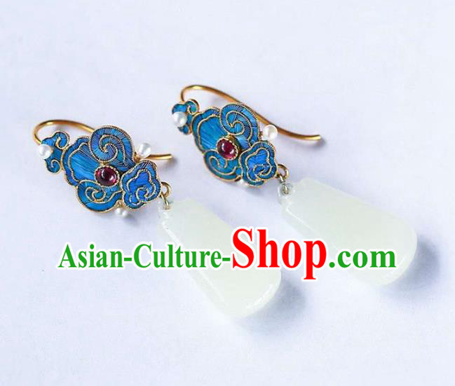 Handmade China Garnet Cloisonne Ear Jewelry Accessories Traditional Cheongsam Jade Pearls Earrings