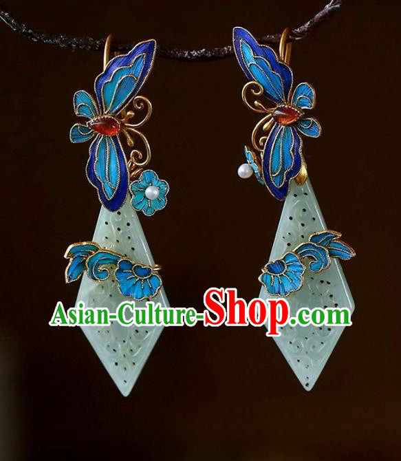 Handmade China Cloisonne Butterfly Earrings Jewelry Accessories Traditional Cheongsam Jade Eardrop
