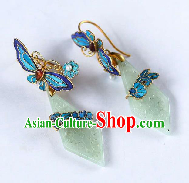 Handmade China Cloisonne Butterfly Earrings Jewelry Accessories Traditional Cheongsam Jade Eardrop