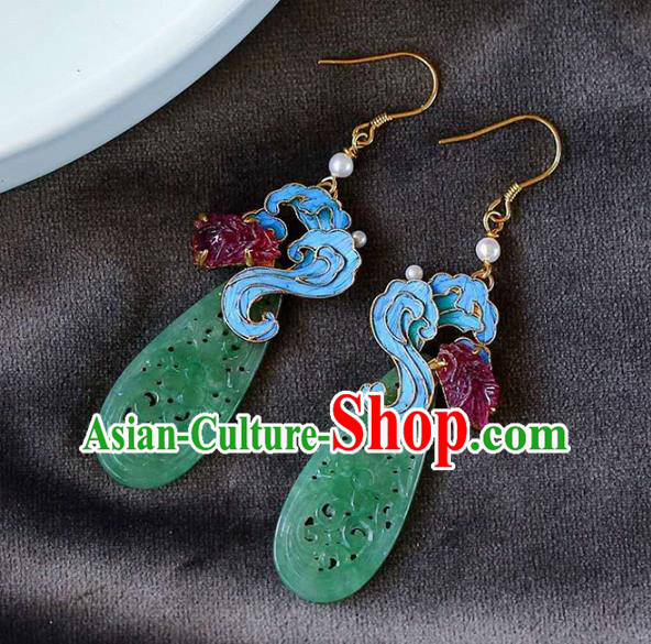 Handmade China Blue Cloud Earrings Jewelry Jade Accessories Traditional Cheongsam Garnet Eardrop