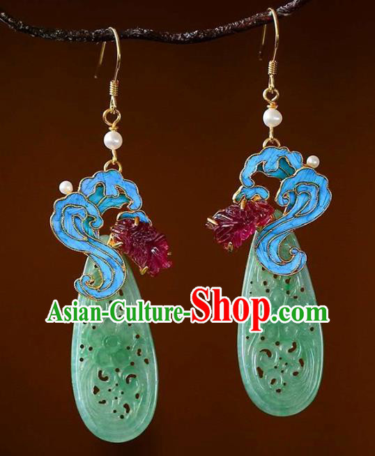 Handmade China Blue Cloud Earrings Jewelry Jade Accessories Traditional Cheongsam Garnet Eardrop