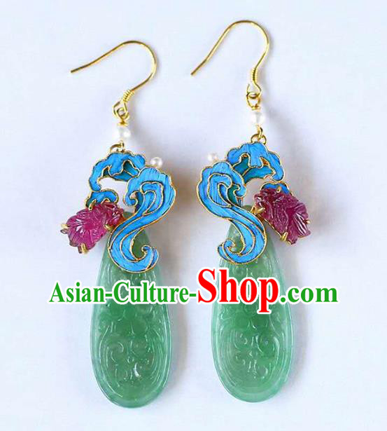 Handmade China Blue Cloud Earrings Jewelry Jade Accessories Traditional Cheongsam Garnet Eardrop