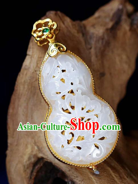 Chinese National Classical Golden Gourd Necklace Accessories Handmade Jade Carving Necklet Pendant