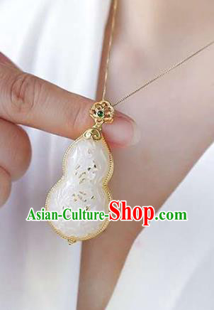 Chinese National Classical Golden Gourd Necklace Accessories Handmade Jade Carving Necklet Pendant