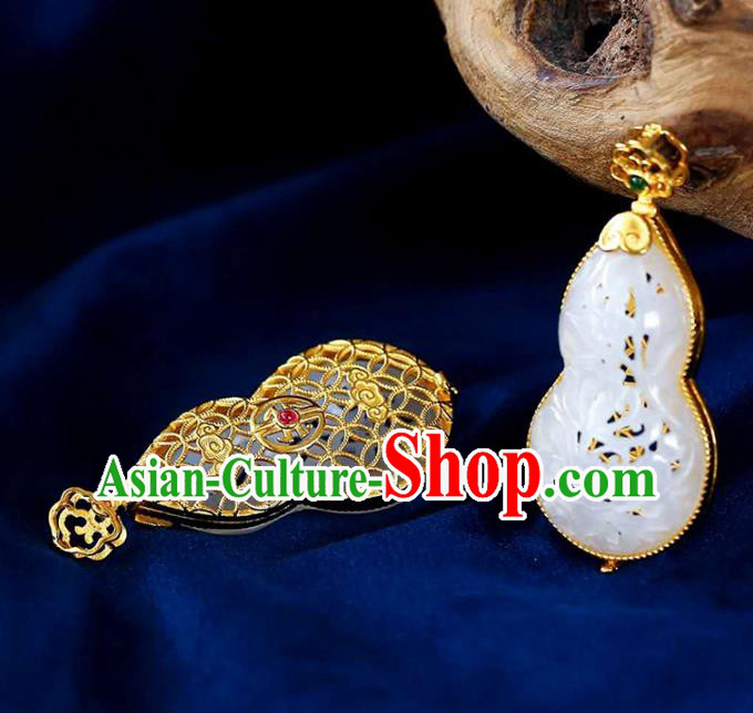Chinese National Classical Golden Gourd Necklace Accessories Handmade Jade Carving Necklet Pendant