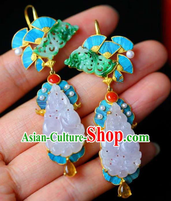Handmade China Cheongsam Jade Earrings Traditional National Jewelry Accessories Gems Eardrop