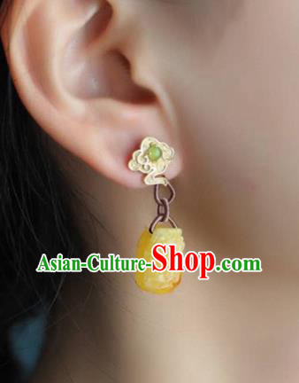 Handmade China Cheongsam Golden Cloud Earrings Traditional National Jewelry Accessories Beeswax Carving Eardrop