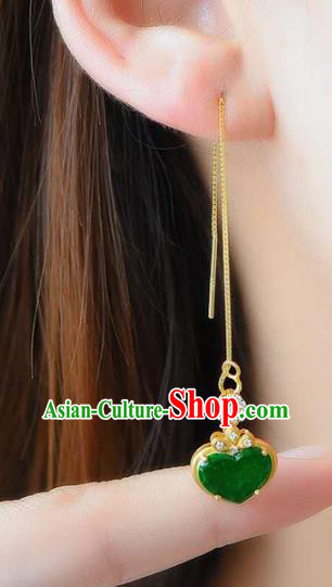 Handmade China Cheongsam Crystal Long Earrings Traditional National Jewelry Accessories Jadeite Eardrop