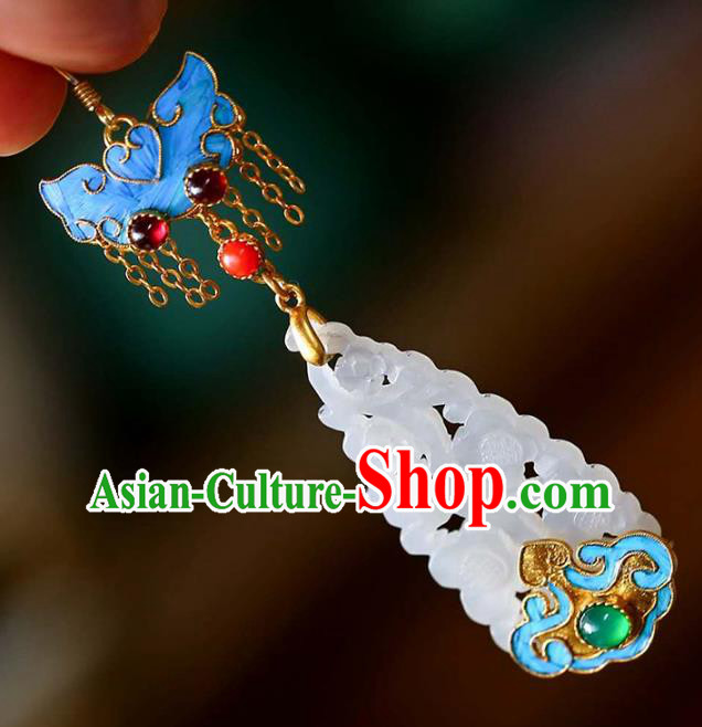 Handmade China Cheongsam Garnet Earrings Jade Eardrop Accessories Traditional Jewelry