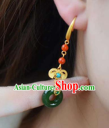 Handmade China Golden Bat Eardrop Traditional Cheongsam Jade Earrings National Jewelry Accessories