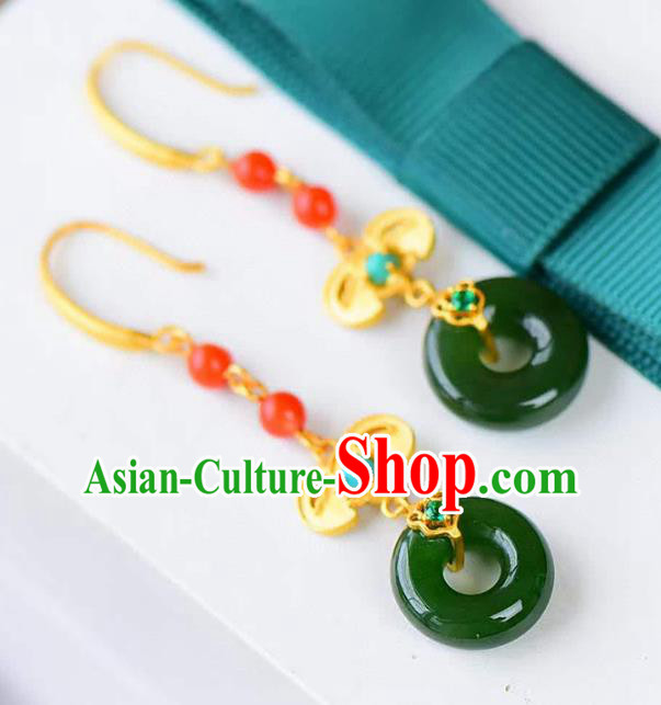 Handmade China Golden Bat Eardrop Traditional Cheongsam Jade Earrings National Jewelry Accessories