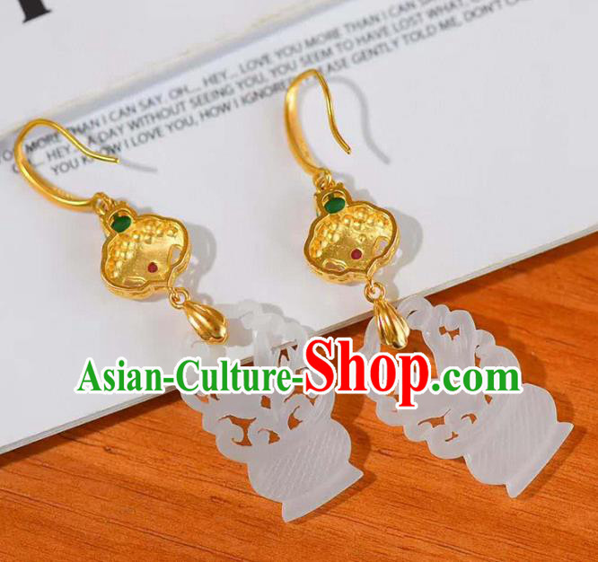 Handmade China Hetian Jade Eardrop National Jewelry Accessories Traditional Cheongsam Earrings