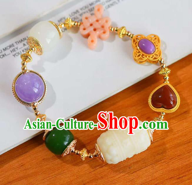 China Handmade Amethyst Bracelet Traditional Jewelry Accessories National Hetian Jade Bangle